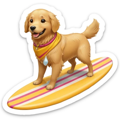 Realistic golden retriever surfing sticker