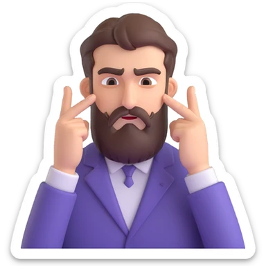 stressed bearded man pressing his temples with index fingers, furrowed brow sticker