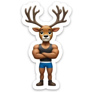 Reindeer muscular showing off biceps arms crossed masculine fierce torso and "Team Donner" on shirt sticker