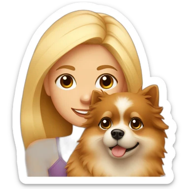 blonde-girl-with-brown-eyes,-hugs-her-pomeranian-dog sticker