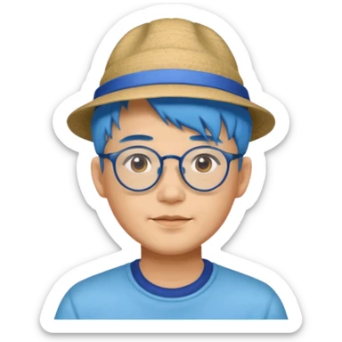 chinese man blue haired and hat and glassess sticker