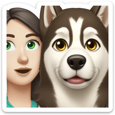 White Woman hair brown and bleus eyes and golden Husky With green eyes sticker