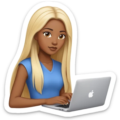 beautiful girl, with long blonde hair, straight hair, black woman with laptop sticker
