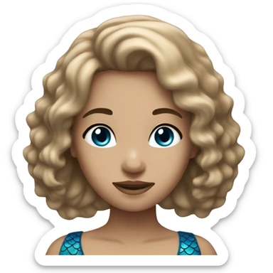white skin and light brown haired blue mermaid sticker