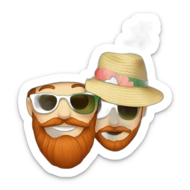 bright-red-beard-wearing-a-floral-shirt-and-wearing-green-sunglasses-and-a-bucket-hat-hugging another person sticker