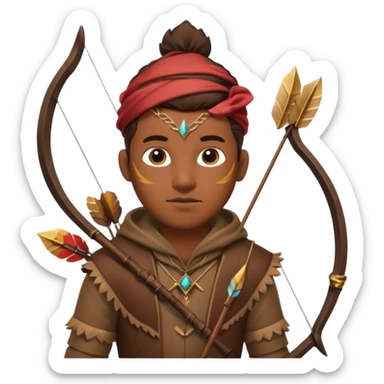 The classic hunter image with a bow and arrow on his back, dressed in brown with some animal made decorations sticker