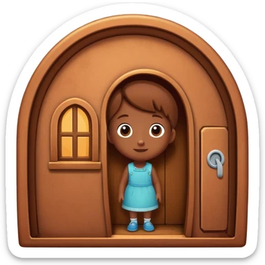 cross-section of a penny coin showing a cute character living inside, penny interior as a cozy home, tiny door and windows sticker