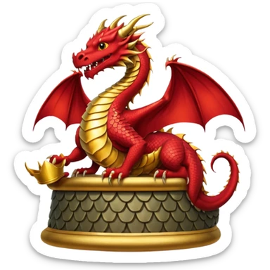 Create a poster Dragon sitting on a throne while people are watching him from below  sticker