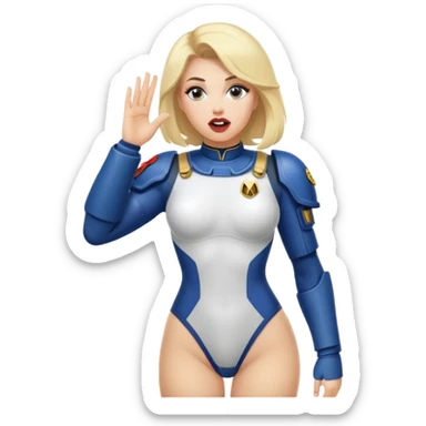 woman space marine in bodysuit salutes tongue out sticker