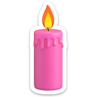 A pink candle with a flame on it, viewed from 10 degrees from above. sticker
