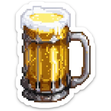 Pixel art beer mug with golden liquid and white foam sticker