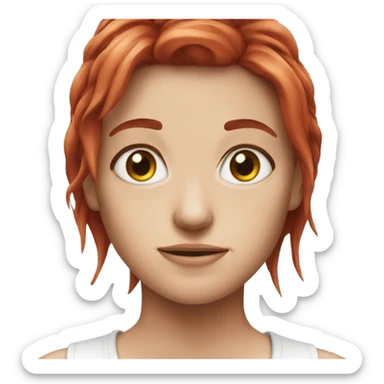 Female face red hair sweating white sticker