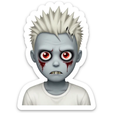 zombie boy with spiky emo hair, white shirt, one eye missing sticker