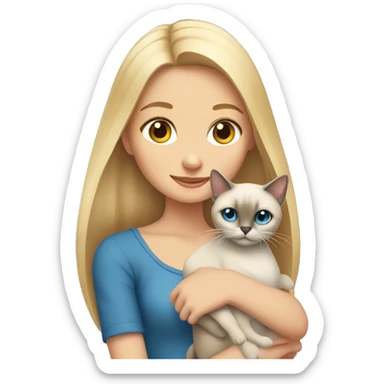 blonde girl holding siamese cat sticker