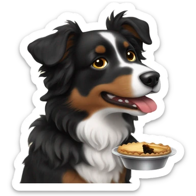 Small black australian shepherd dog eating pie  sticker