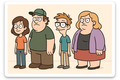 four simple character style Adams standing side by side sticker