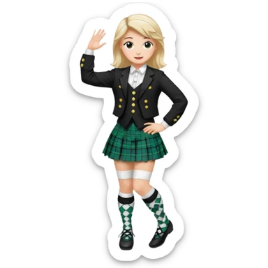Highland dancing argyle just over the knee socks, blouse, highland dancing jacket, tartan miniskirt and highland dancing shoes sticker
