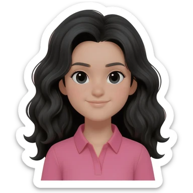 MAKE A CONTENT CREATION GIRL WITH BLACK WAVY AND LONG HAIR, WITH A PINK SHIRT sticker