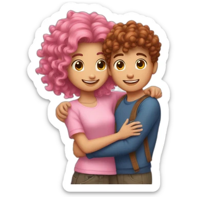 A short pink haire girl Huging a curly Brown haire boy sticker