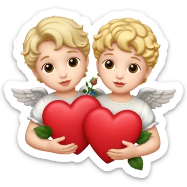 two valentines cherubs with hearts and roses sticker