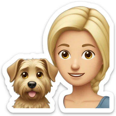 mujer rubia de pelo corto con su perro ratón de Praga sticker