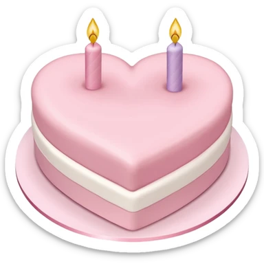 heart shaped birthday cake, pastel pink and white colors mixed, cute and simple design sticker
