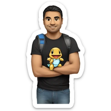 colombian software engineer with a squirtle and a mac. wearing a metallica t-shirt sticker