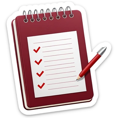 HAZ UN planificador de lista de objetivos en color vinotinto/rojo carmesí brillante, con hojas de cuaderno blancas (no agregues frutas ni nada de eso) https://imgproxy.attic.sh/insecure/f:png/plain/https://attic.sh/z0hvfdddapmiax935oa389bq0wzk  sticker