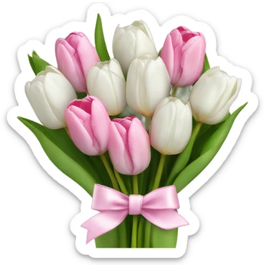 bouquet of white tulips and some pink tulips with a bow around it sticker