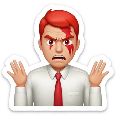 Agitated businessman with red face, furrowed brows, looking stressed sticker
