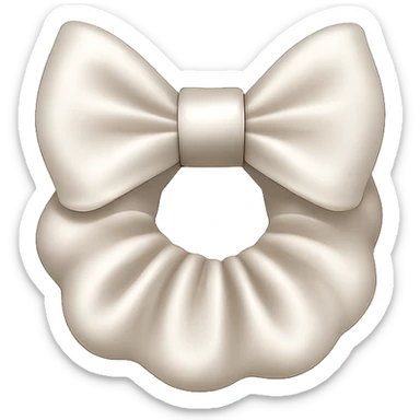Make the silky white scrunchie with a bow smaller in the style of emoji, keeping the silky texture, white color, and bow detail, with no background. sticker