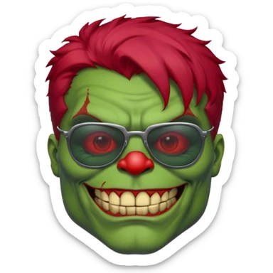 Zombie hulk with sun glasses and red hair and joker nose sticker