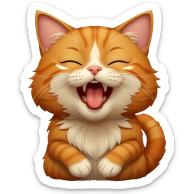 A high-resolution photo-realistic digital illustration of a solid ginger tabby cat, eyes closed, head titled up yawning sticker