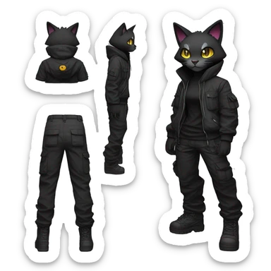 Edgy Anthro cool pretty dark cat-Pokémon-fursona techwear cargo pants hoodie sticker