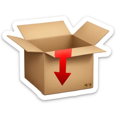 open cardboard box with a red arrow pointing inside  sticker