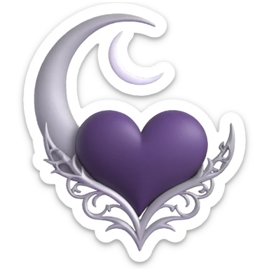 dark gothic heart featuring a silver crescent moon sticker