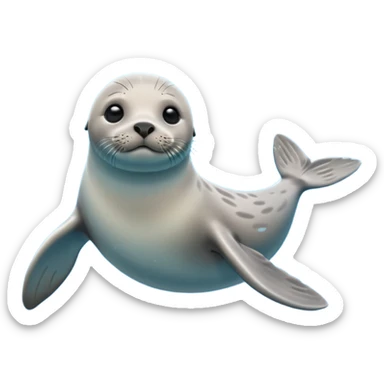 A 3D cartoon seal swimming with visible flippers, calm blue water, soft sunlight, Memoji-style realism. sticker