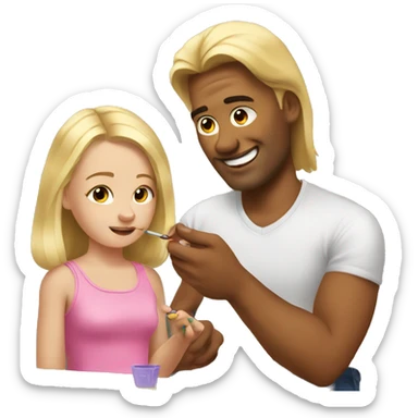 blonde daughter paints blonde dad's nails sticker