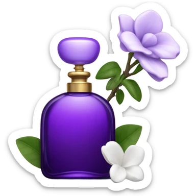 Aesthetic view of violet gardenias with a classic violet perfume bottle.
 sticker