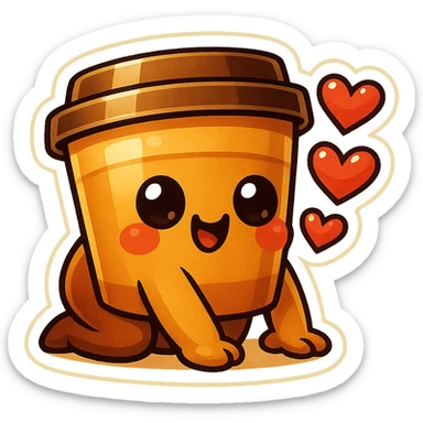 Tall coffee cup, bowing on knees, gushing with love, worship sticker
