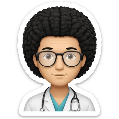 A young male slim doctor with long black afro hair which covered his forehead sticker