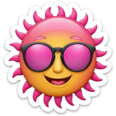 bright sun with sunglasses, cheerful summer vibe, predominantly pink color sticker
