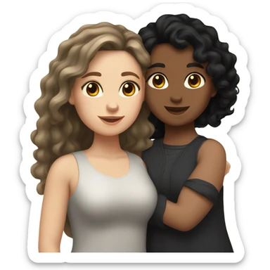 White girl with dark wavy hair and Hispanic girl with black wavy hair lesbian couple  sticker