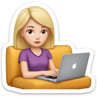 A girl is lying on the couch with a laptop, working sticker
