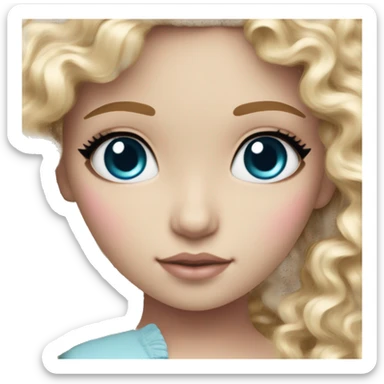 ocean blue doll eyes, blonde curly hair, feminine, pink, girl, angelic sticker