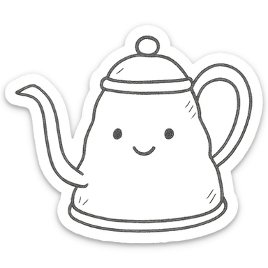 hand-drawn pour-over kettle, full body, sweet face, soft pastel colors sticker