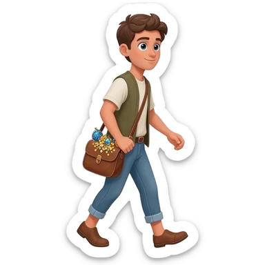  парень несет мешок с драгоценносями за спиной во весь рост времена древнего иерумалима  sticker