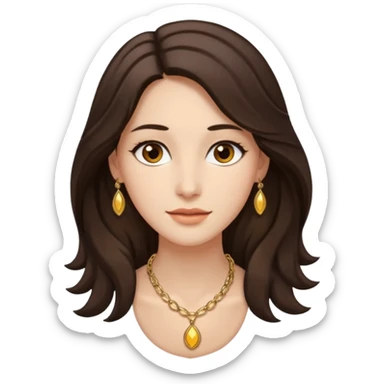 Briseide ha i capelli lunghi fino alla vita e castano scuro e leggermente ondulati, gli occhi castani e ha il viso allungato sticker