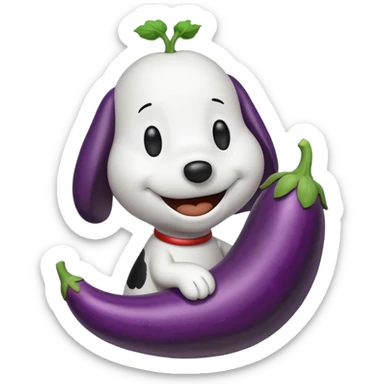 Black and white Snoopy with an eggplant sticker