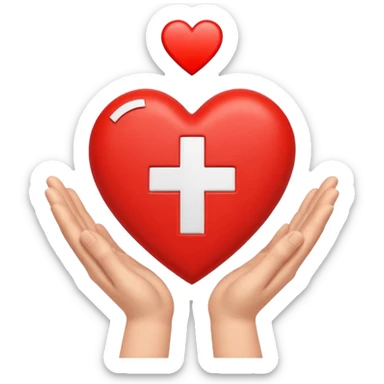 Combined CPR AED First Aid symbol with heart, cross, hands, unified medical symbol sticker